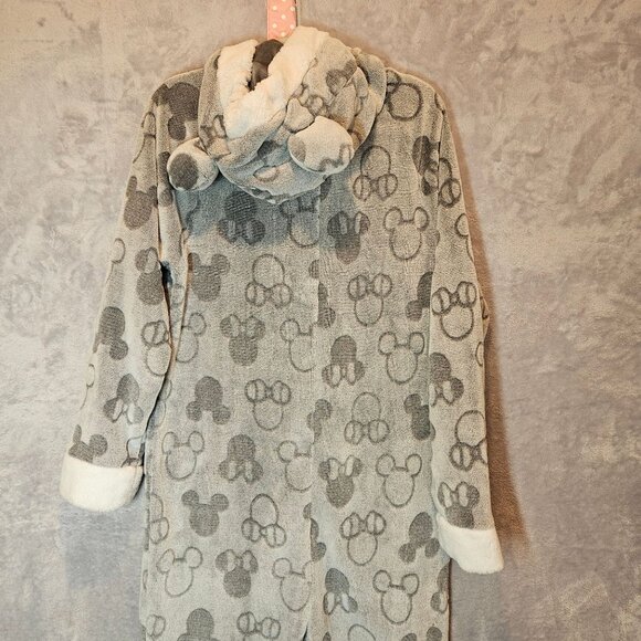 Disney Mickey Mouse Hooded Womens Large One piece Pajamas Hood Ears Pom-Poms Zip - Picture 10 of 13